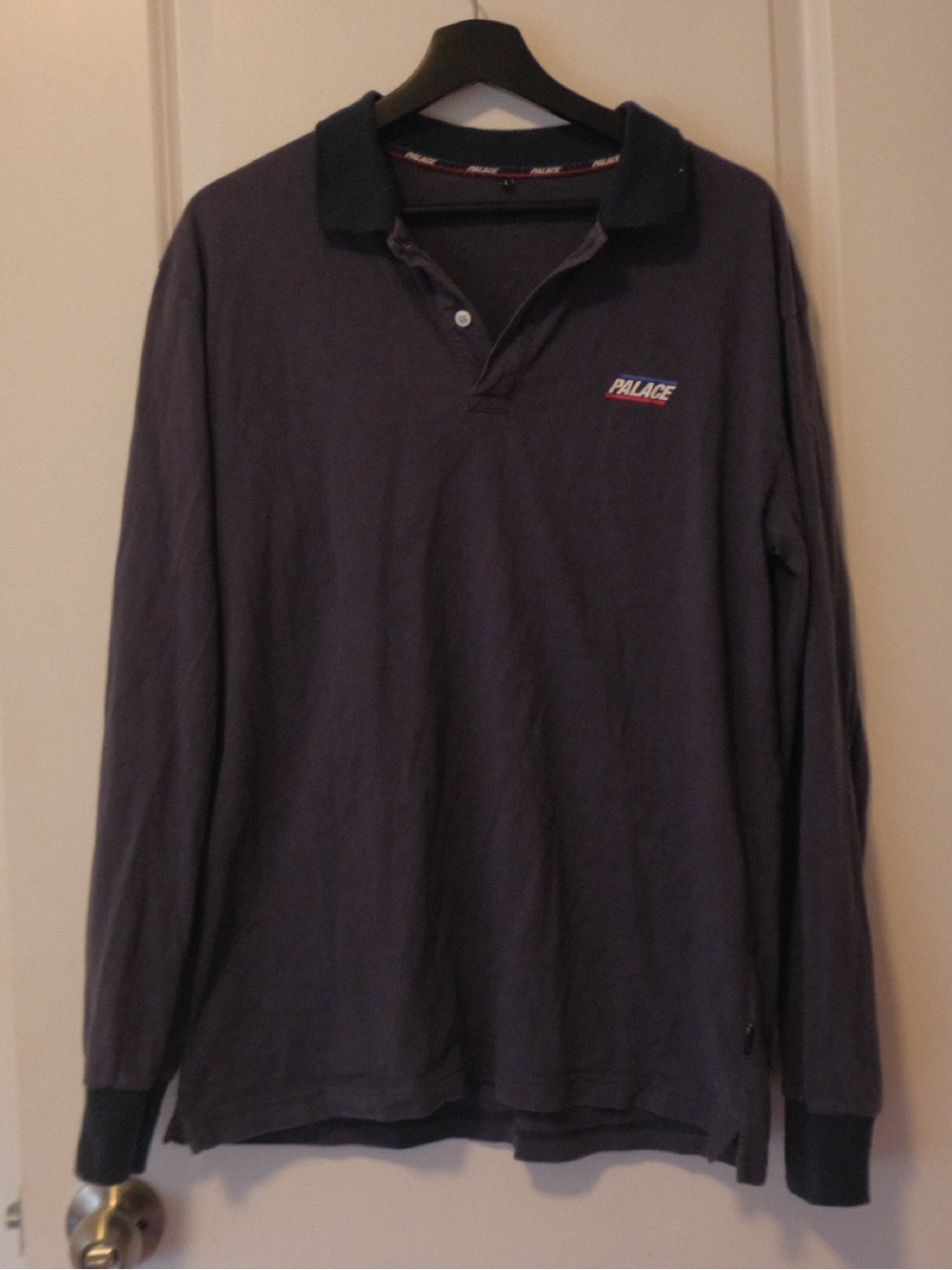PALACE Long-Sleeve Polo Shirt in Navy with Black Collar